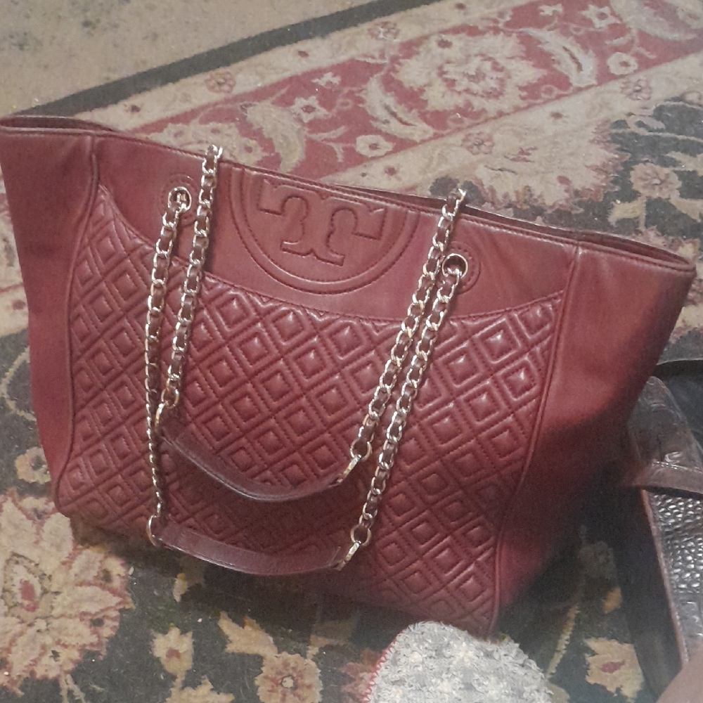 Tory Burch Burgundy Quilted  Bag